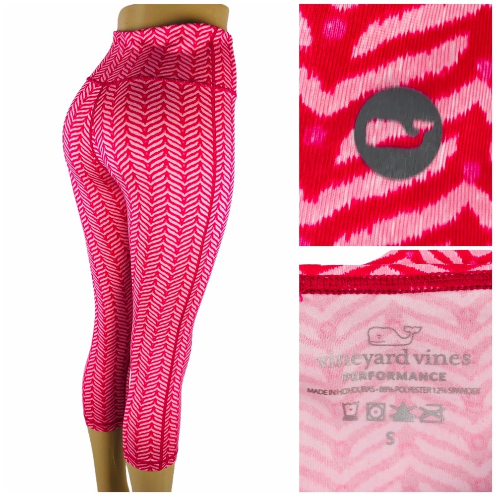 Vineyard Vines Whale Tail Small S Performance Crop Leggings High Waist Pink EUC